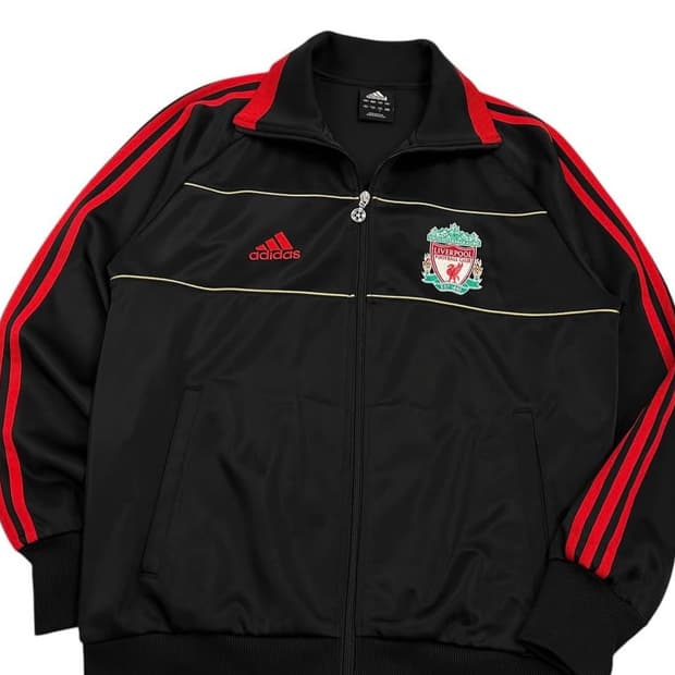 09-10 리버풀 삼선 시그니처 로고 트랙탑 져지 블랙&레드