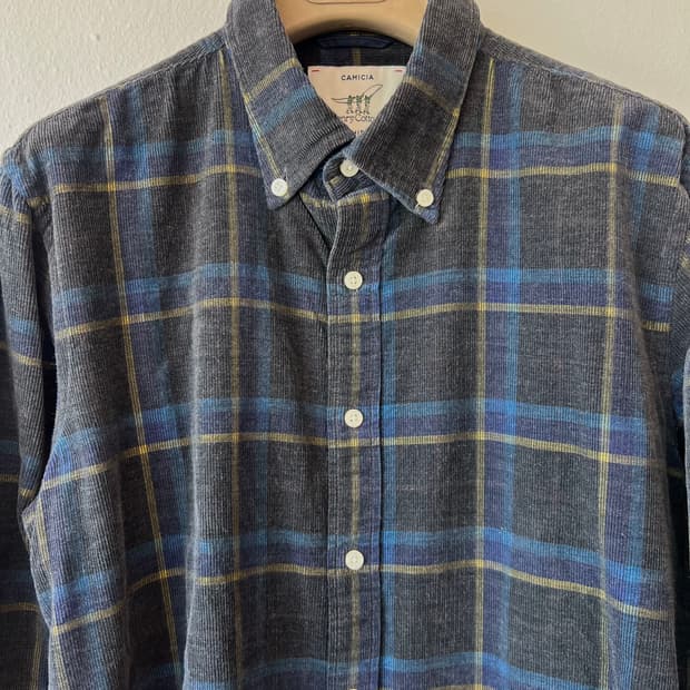 헨리코튼 여성 네이비체크 코듀로이 코튼긴팔셔츠