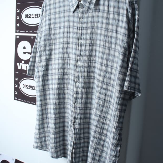 (XL) 르아르 반팔 카라 티셔츠 셔츠 남방 체크 연블루-H32345