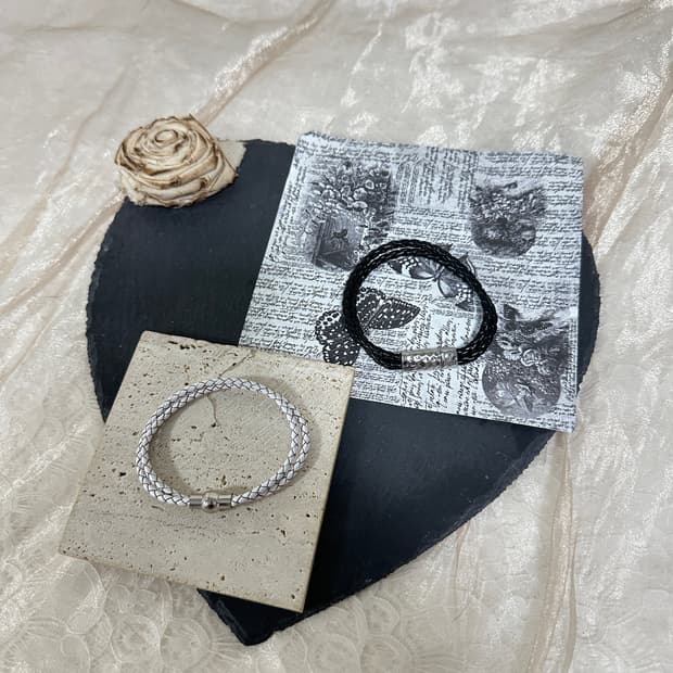 빈티지  흑백 짜임 팔찌세트