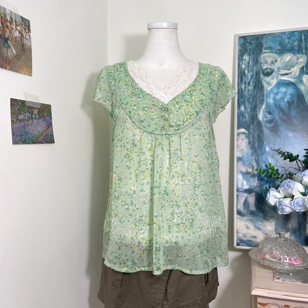 yellow green&khaki lace 2pcs set