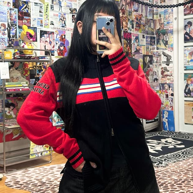 후부 레이싱 패치 투웨이 니트 집업