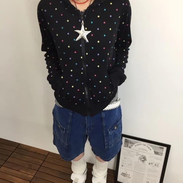 Y2K Dot Reversible Zip Hoodie