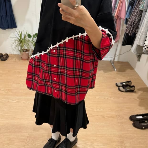 사선 체크 후드