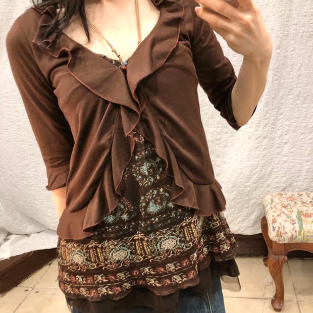 brown muse frill cardigan