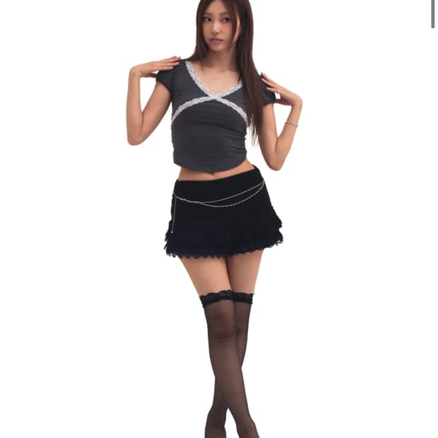 (새상품) 포어링 Back ribbon puff tee charcoal
