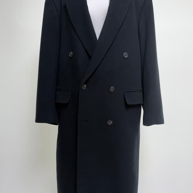 [캐시미어 100%] 빅사이즈 남성 블랙 더블 버튼 롱코트 105-110