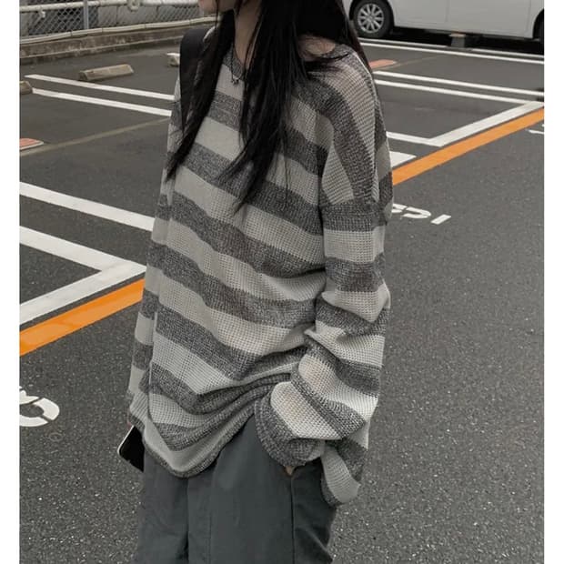 애니원모어 즈하 스트라이프 티셔츠