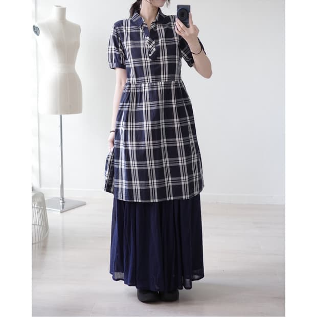 Checkered collared layered dress