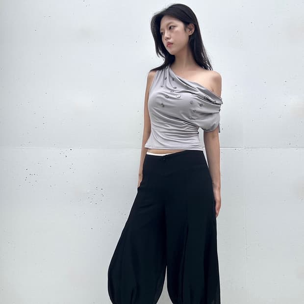 Button multi halter sleeveless / grey