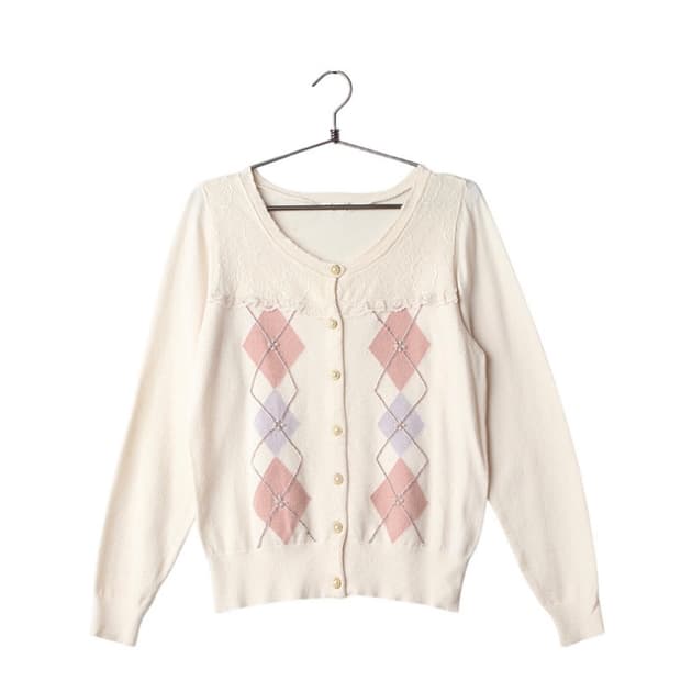 엑시즈팜 리즈리사깔 아가일 니트 가디건 짜잔씨 히메갸루 핀터 빈티지