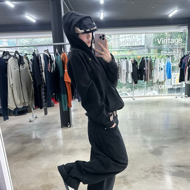 폴로 랄프로렌 옐로우 포니 자수 블랙 코튼 후드집업