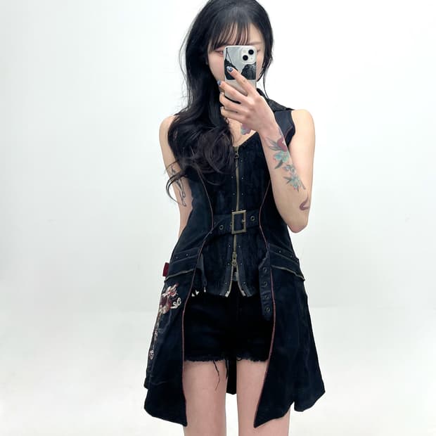 Ozz Croce 드래곤 페인팅 버클 베스트 집업