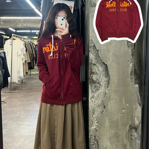 홀리스터 기모 후드집업 버건디 M #csz4172