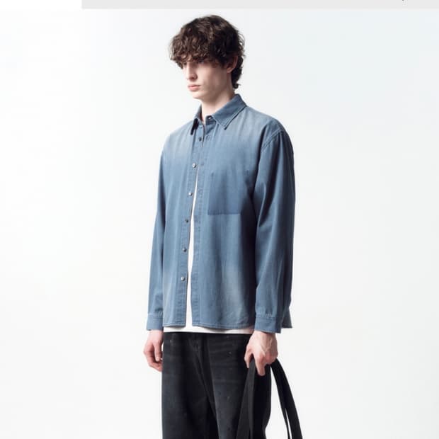 인사일런스 고스트 포켓 데님 셔츠 WASHED BLUE L사이즈