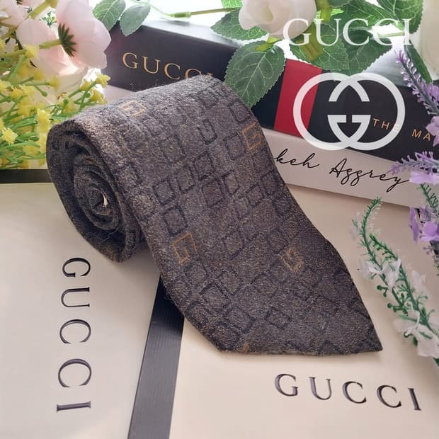 구찌 실크 울 블렌드 다크그린 로고 넥타이 9.7cm A등급 K1320
