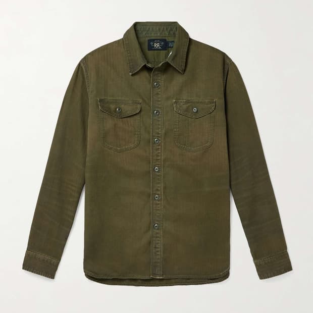 더블알엘/ 가먼트 다이헤링본트윌 워크셔츠/ XL