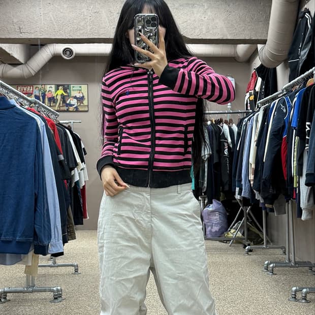 빈티지 y2k 스트라이프 후드집업 S60