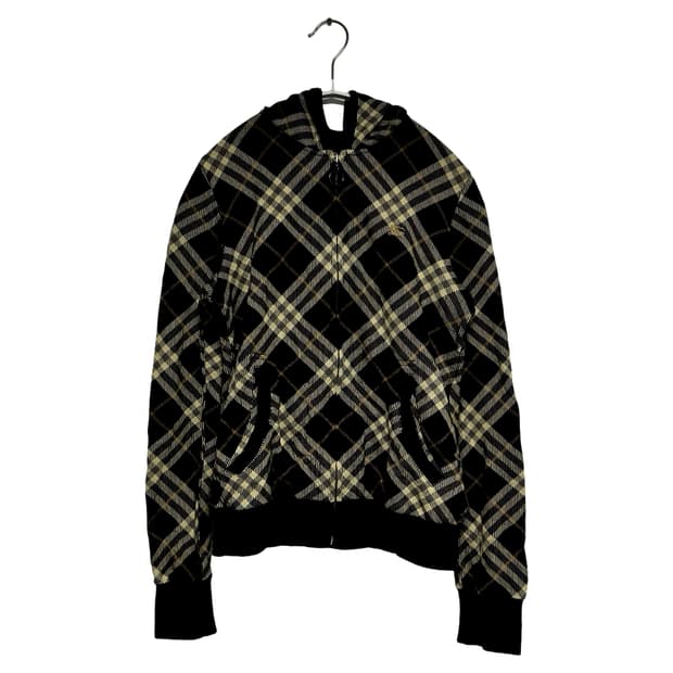 버버리 블루라벨 체크 후드 집업