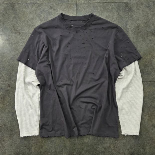 빈티지 와플 긴팔 레이어드 티셔츠