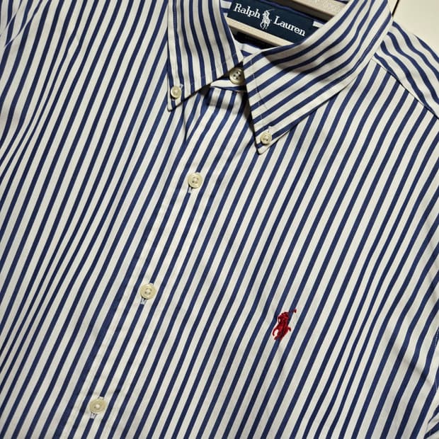 폴로 랄프로렌 남성 정품 블루 스트라이프 반팔 셔츠