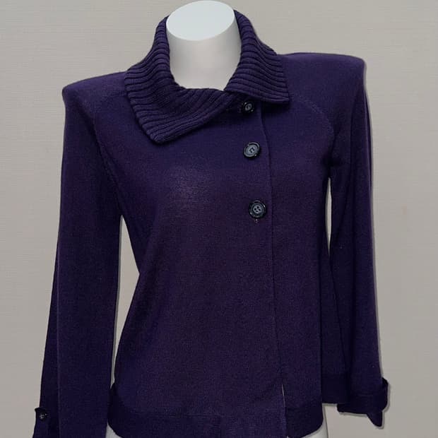 퍼플 비대칭 빈티지 니트 가디건