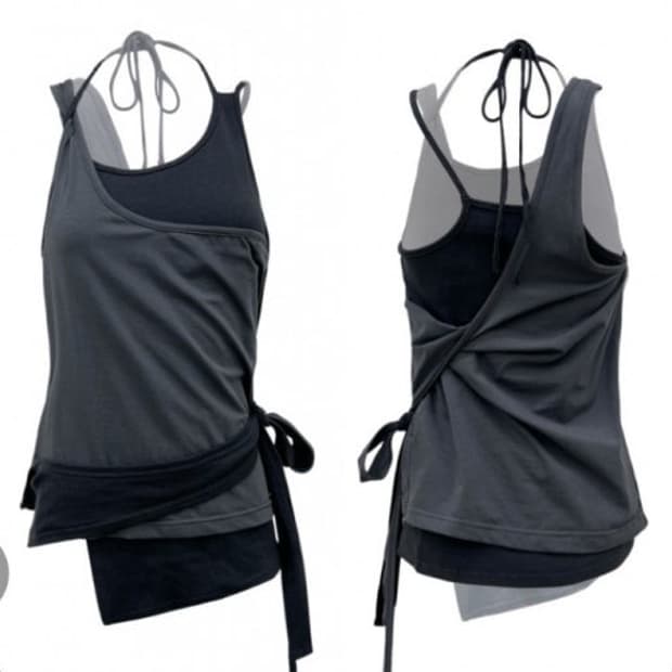 나체 레이어드 슬리브리스 차콜