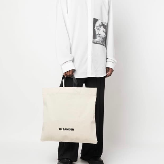 JIL SANDER 로고 프린팅 캔버스 토트백 