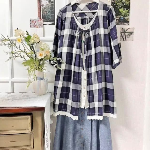 대장 체크 바선생 세트 모리걸룩 모리룩 빈티지