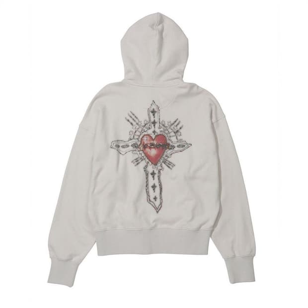 Beaded Saint Hoodie Zip-Up Dirty White