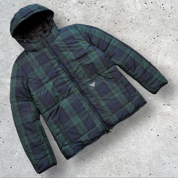 [M] 바버 비콘 구스 다운 리버시블 블랙 체크 후드 패딩 자켓 C58