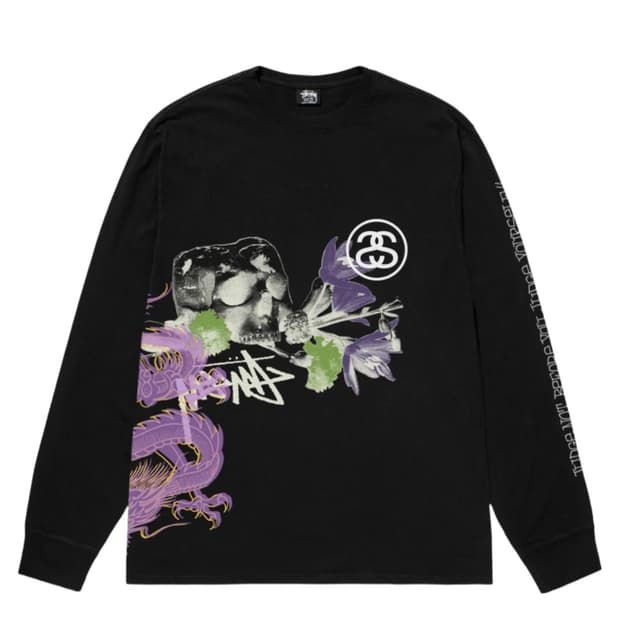 스투시 스트라이크 피그먼트 다이드 롱슬리브 블랙 M