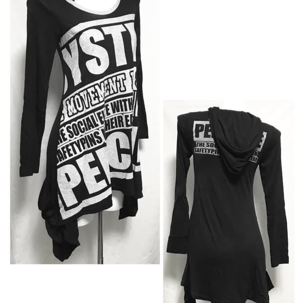빈티지 갸루 펑크 레터링 언발 포켓 후드 롱슬리브 탑
