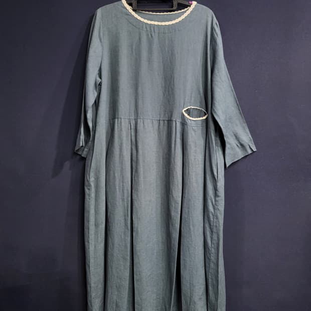 내추럴 린넨 핀턱 롱원피스