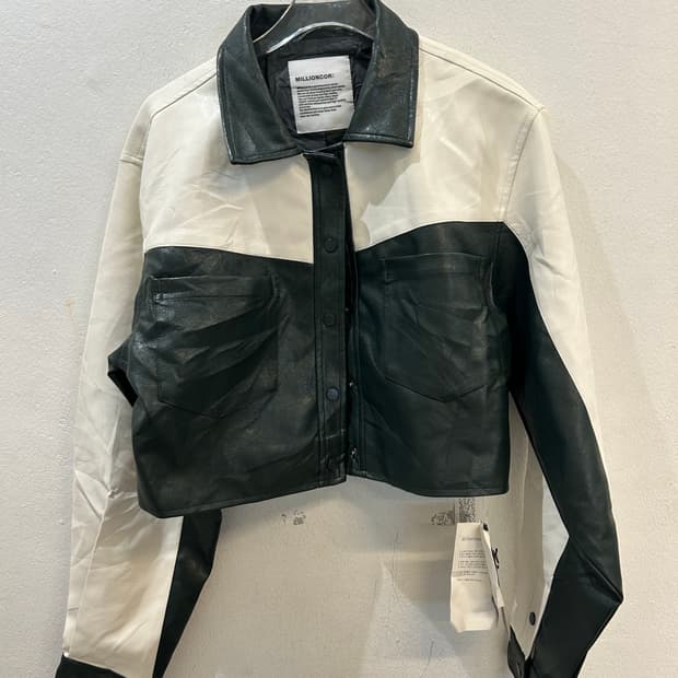 Two-Tone Cropped Leather Jacket