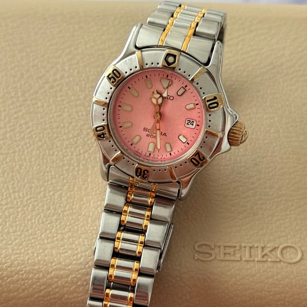 Seiko 세이코 쿼츠 스쿠바 200m 핑크 다이얼 다이버 1993