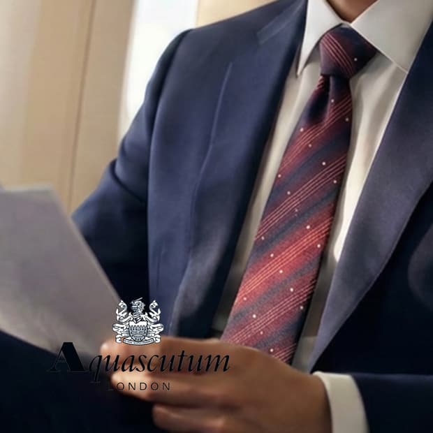 아쿠아스큐텀 실크 와인 스트라이프 넥타이 9.5cm A등급 E962
