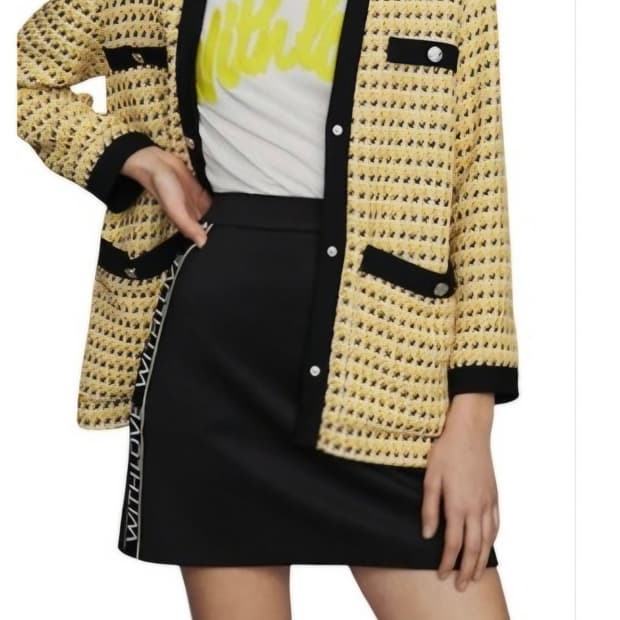 마쥬 옐로우 트위드가디건