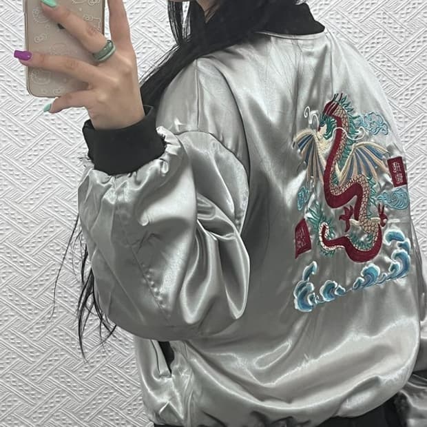 빈티지 일본풍 스카쟌 새틴 바시티 자켓 L C07177