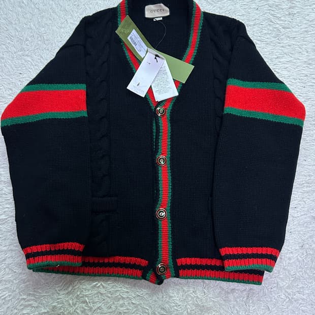 [XL, 110] 구찌 웹케이블 가디건 블랙