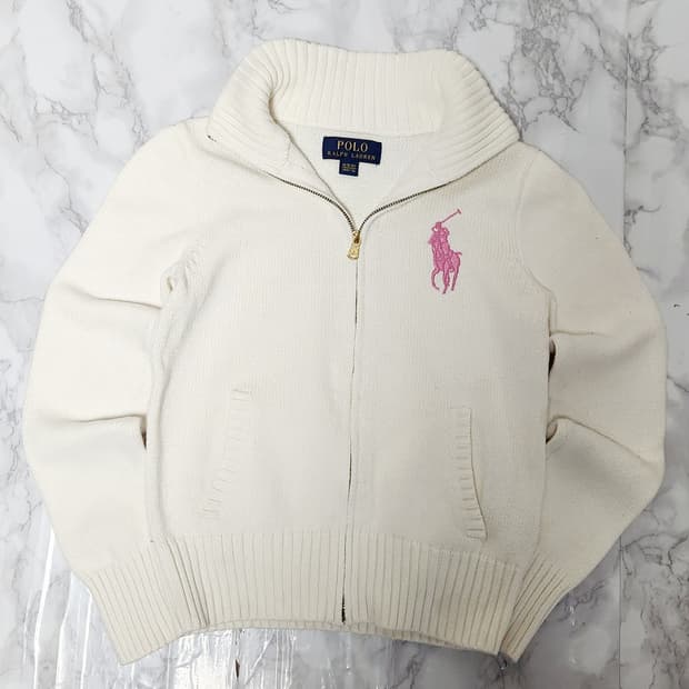 폴로 랄프로린 빅포니 딸기우유 니트 집업 자켓