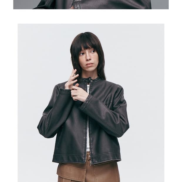 브플먼트 워싱비건레더자켓 