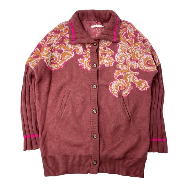 [중고] 오일릴리 빈티지 패턴 브라운 니트 가디건