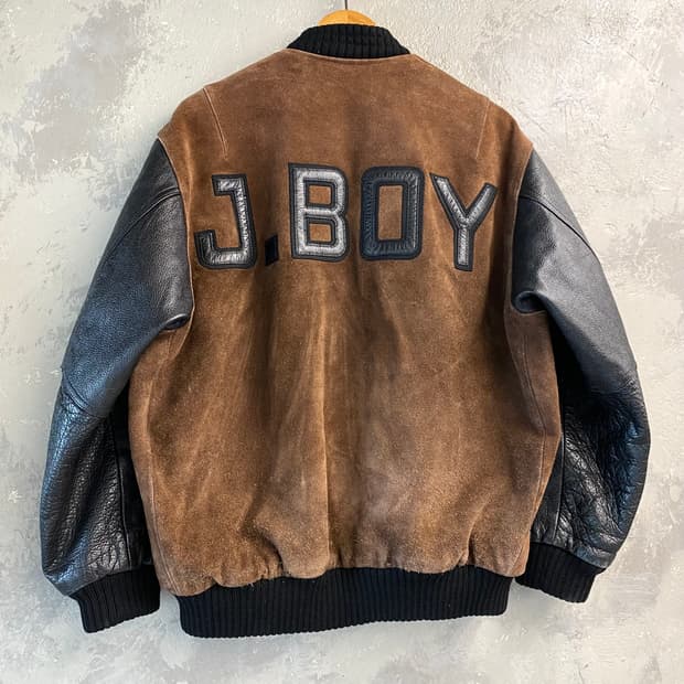 [L] 90s J.BOY 재팬 메이드 소가죽 스웨이드 레더 바시티자켓