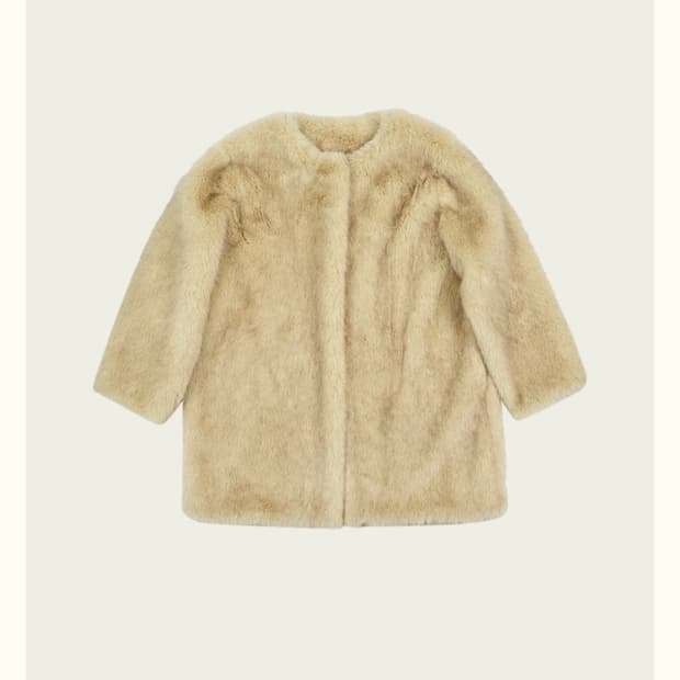 리본빛 제이드 퍼 코트 베이지