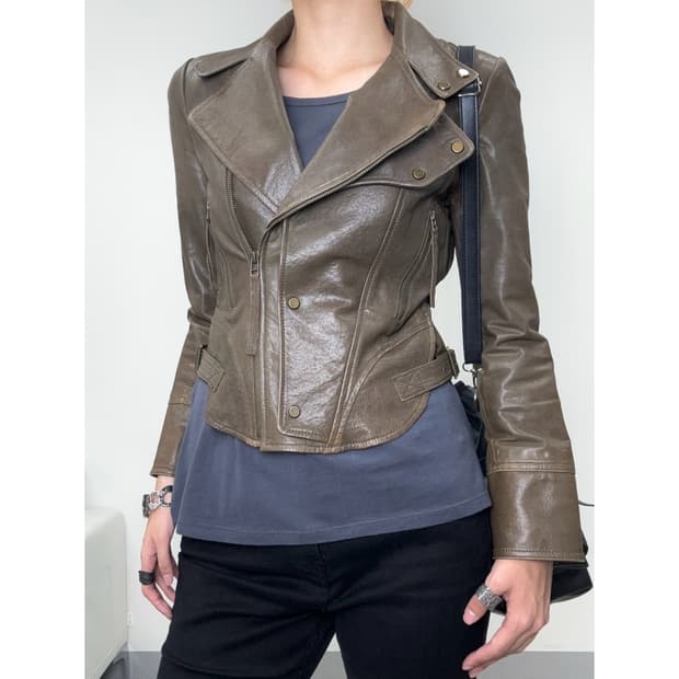 빈티지 브라운 리얼 레더 자켓 락시크