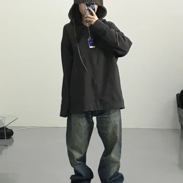 무지 브라운 후드집업