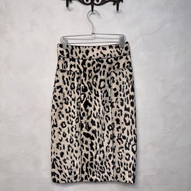 MICHAA ivory leopard fur midi skirt