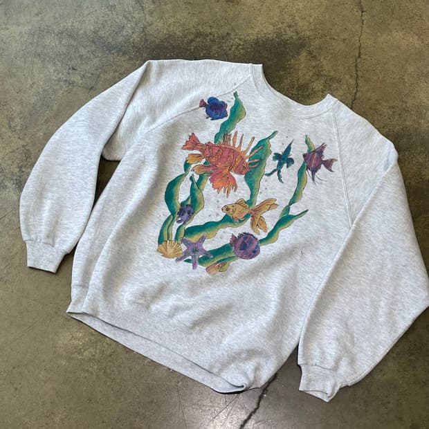 90s USA vintage “Fish” Painting sweat 🎨