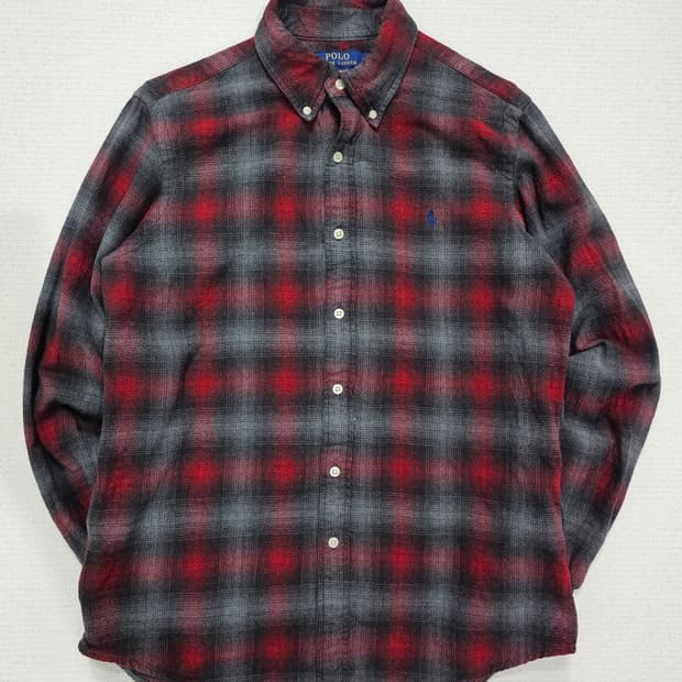 [M] 폴로 랄프로렌 레드/그레이 멀티 체크 코튼 커스텀 핏 셔츠